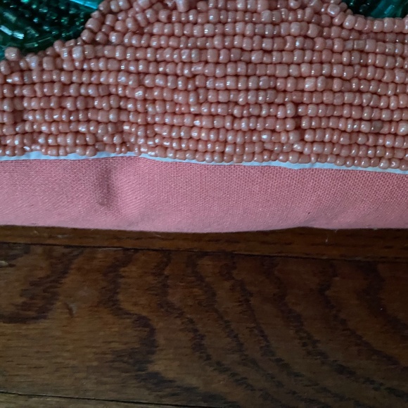 Beaded Throw Pillow. Coral Pink and Green Indian Decor. 10" by 14" Like New - Picture 5 of 9